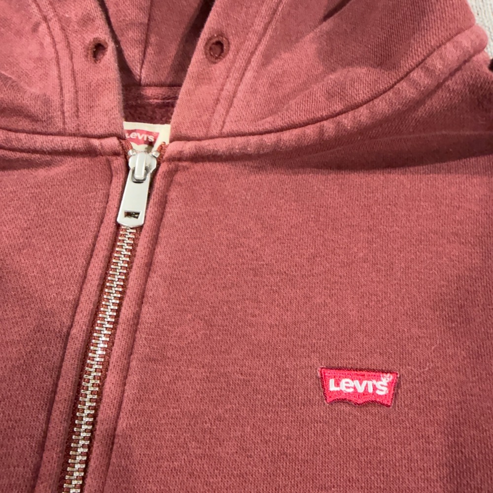 Levis Full Zip Hoodie Mens XL Burgundy Excellent Standard Fit Red Tab Logo - Picture 2 of 8